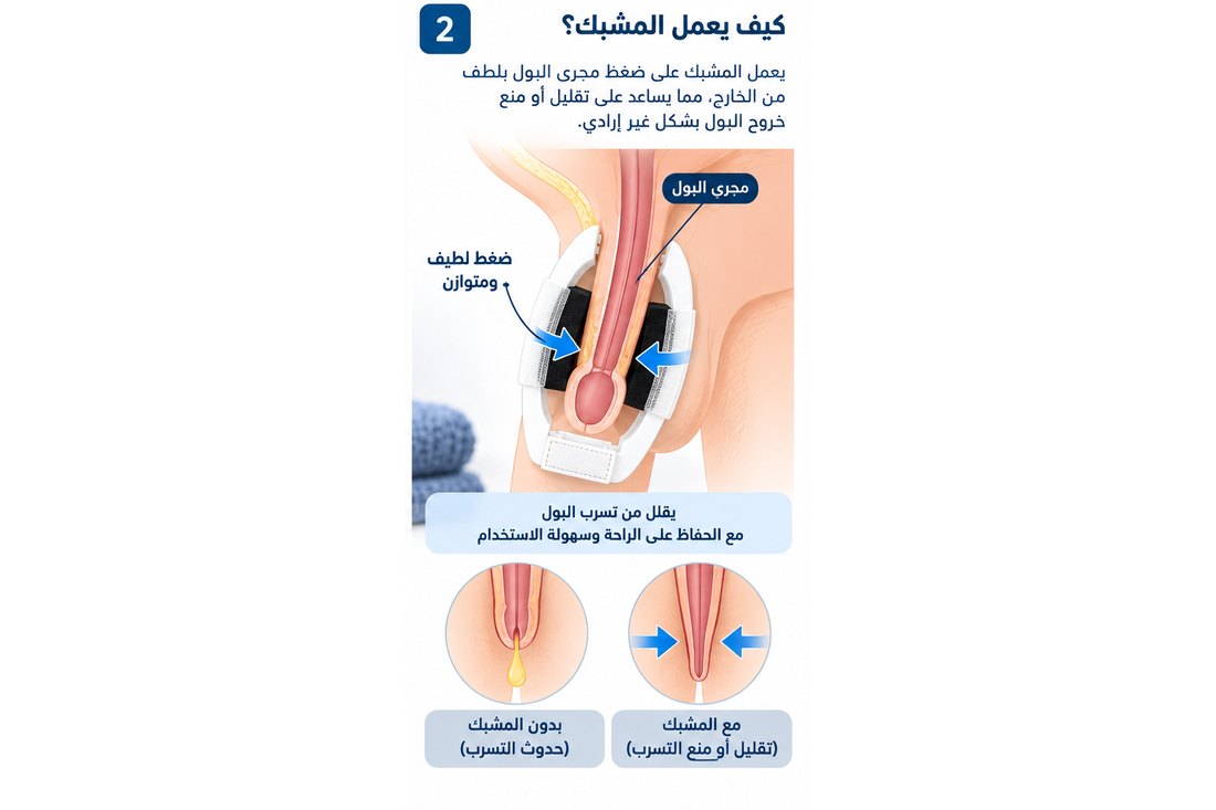 رسم توضيحي: المشبك يضغط بلطف على مجرى البول من الخارج