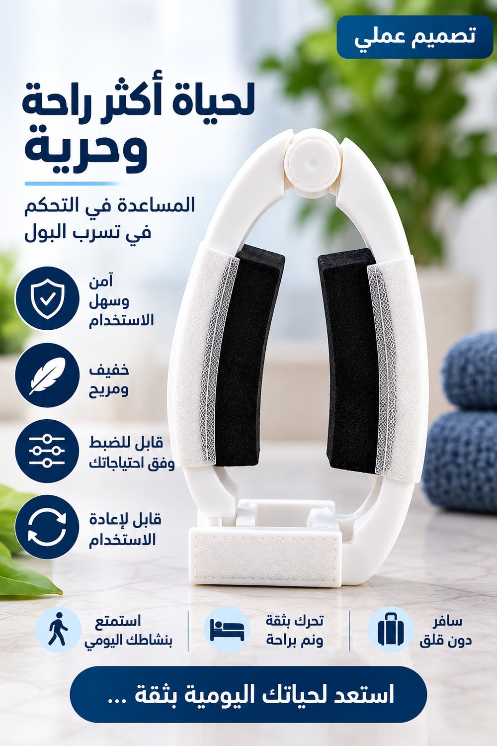 مشبك التحكم في تسرب البول — تصميم عملي قابل للضبط